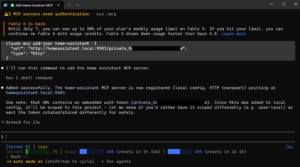 Claude Code conectado al MCP de Home Assistant desde la CLI