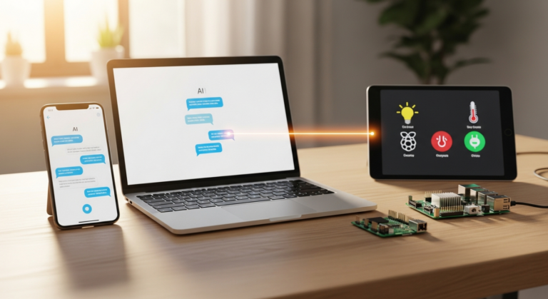 Home Assistant MCP Server verbindet Smart-Home-Dashboard mit KI-Chat auf Laptop und Smartphone